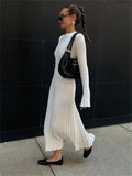 Fongt Round-Neck Knitted Long Dress 2023 Autumn New Sweater Skirt Pit Strip Solid Color Bottom