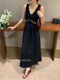 Fongt Xixi 2025 Summer Korean Version Of High-Waist Elegant Hollow Sleeveless Dress Pure Lust Dress Female 88389