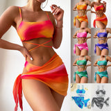 Fongt Tie-Dyed Bikini Swimsuit Female Three-Piece Mesh Skirt Split Bikini