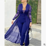 Fongt Women's Dress Trousers New Solid-Colored Fashion Dark V-Neck Lace Spliced Solid Color-Repair Jumpsuit
