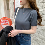 Summer Knitted Thin Sweater Pullovers Korean Half Sleeve Turtleneck Sweater for Women Slim Jumper Tops Office Lady-Outfit