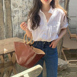 Fongt Version Of White Short-Sleeved Shirt Women's Summer New Design Sense Of Niche Shirt Loose Lazy Leisure Thin