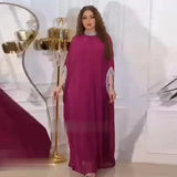 Fongt Middle East Summer New Chiffon Sequins Splicing Half High Collar Casual Women's Big Skirt Women-Outfit