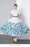 Fongt Exquisite Dress Women 2025 New Lazy Wind Collar Mid-Sleeves To Close The Waist Temperament 100-Fold Printing Skirt