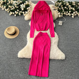 Fongt And Winter Casual Suit Female Fashion Hot Diamond Hooded Zip Open Shirt Sweater Jacket Knitted Hip Half-Dress