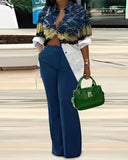 New Women's Fashion And Leisure Printed Long-Sleeved Trousers Suit-Outfit