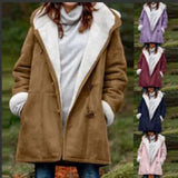 Winter Intellectual Simple Original Night Wind Pure Color Casual Button Cardigan Warm Long Hooded Women's Coat-Outfit