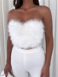 Feather Tank Crop Tops Chic Summer Women Strapless Off Shoulder Tube Vest Solid Backless Bustiers Streetwear