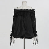 Fongt Sweet Wind Shirt Woman 2025 Spring New Collar Wood Ear Splicing Tie Design Long-Sleeved