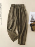 Cotton Linen Harem Pants LOOSE Casual 2023 Summer Women's Pants Solid Basic Elastic Waist Linen Black Ankle-Length