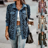 2023 Spring Autumn Women Jackets and Coats Full Sleeve Leopard Print Pockets Single Button Corduroy Winter Female