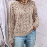 Fongt Women's Sweater Knitted Shirt Design Hollow V-Neck Long-Sleeved Hooded Top