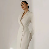 Fongt 2025 New Women's Clothing Solid Color Long-Sleeved Button Coat Suit Dress Women