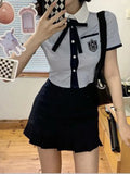 Style Small Pure Style Suit Female JK Uniform Shirt Summer Short Waist Short Skirt Two-Piece Suit-Outfit