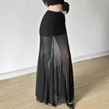 Fongt New 2024 Autumn Women's Dress Is A Solid Color High Waist Mesh Skirt-Outfit