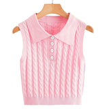 Fongt Sweater Women's Knitted Vest Twisted Flower Sleeveless Collar Button Cover Small