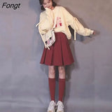 Winter Two Pieces Sets Women Japanese Loose Hoodies+Plaid Skirt Preppy Style Dress Set
