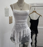 Fongt Irregular Lace Splicing Hem With Lotus Slings With Lotus Slings Waist Yarn Top 8020