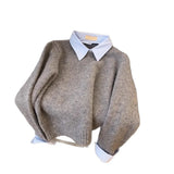 Fongt 2025 New Fake Two Shirt Collar Sweater Women With Lazy Wind Collared Gray Knitted Shirt Top