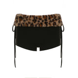 Fongt Of Sexy Folded Short Bra Vest Drawstring Low-Rise Shorts Leopard Hair Spliced Two Sets