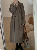 Thicken Long Wool Blend Coats Women Casual Loose Houndstooth Plaid Jackets New Warm Cotton Padded Woolen Korean