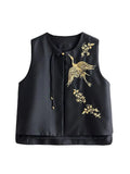 Chinese Style Guofeng Heavy Industry Golden Line Phoenix Embroidered Silk Vest Women's 2024 Spring Tassel Vest Horse Clip-Outfit