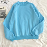 New 9 Colors Pink Green O-neck Hoodies Women Winter Autumn Pullover Sweatshirt Female Pure Color Loose Tracksuit