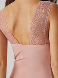 Vintage Y2K 2023 Sexy Women Lace Patchwork See Through Tank Exposed Navel Tops Summer Clubwear Deep V-neck Slim Vests-Outfit