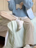 Fongt Goat Round-Neck Blue Sweater Women's Autumn And Winter New Three-Dimensional Bow Short Soft Glutinous Knitted Shirt Top