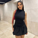 Fongt Women's Wear 2024 Summer New Sexy Back Slim Stitching Solid Color Fashion Pleated Dress