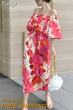 Style Summer Women Casual High Waist Sexy Backless Beach Dress Vintage Slash Neck Dot A-line Maxi Dress