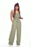 Fongt New Women's Casual Flat Shoulder Wrapped Chest Wide-Leg Jumpsuit-Outfit