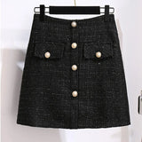 Women Autumn Winter Two Pieces Set Sweet Floral Embroidery Off The Shoulder Long Sleeve Knitted Sweater And Tweed Skirts