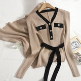 Elegant Knitted Long Dress Female Evening Party V-neck Autumn Winter Office Lady Trend New Sexy Sweater Dresses