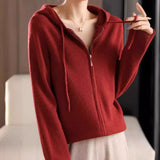 Autumn And Winter New Japanese And Korean Lazy Style Hooded Zipper Cardigan Women's Loose Thin Sweater Jacket-Outfit