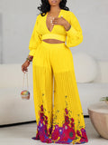 Fongt Neck Chiffon Lantern Sleeve Top Presses Two-Piece Set