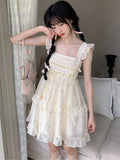 Chiffon Vintage Sweet Dress Women Flying Sleeve Lolita Kawaii Mini Dress Female Ruffles Korean Fahsion Cute Dress
