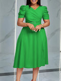 Fongt Women's Summer New Fashion Elegance V-Necked Folded Large Dress Dress Dress