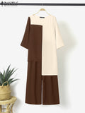 Womens Outifits Pant Sets Fashion Urban Tracksuit Two Piece Sets Spring Elegant 3/4 Sleeve Patchwork Blouse OL Work