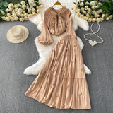 Fongt Style Pink Three-Dimensional Flower Collar Lantern Sleeve Shirt Lady Autumn High-Rise Dress Set