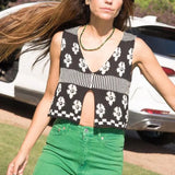 Fongt Small Vest Retro Y2K2023 Spring And Summer Black And White Sleeveless Umbilly Umbilly