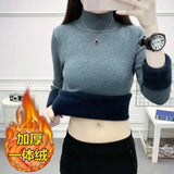 Thicken Sweater Womens Casual Warm Velvet Lined Big Size 4xl Knit Pullover Half Turtleneck Poleras Soft Knitwear