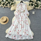 Fongt Elegant Dress Women 2025 New Fashion Set To Collect Waist Thin Temperament Print Chiffon Over-Capped Skirt