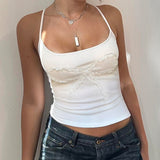 Girls Wind Lace Lace Splicing Bow Sexy Exposed Back Pure White Sling Vest 2024 New Style-Outfit
