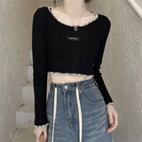 Fongt Back Bottom Top White High-Waisted Short-Sleeved Knitted Shirt Women In Spring And Autumn Strapped Ribbons To A Body-Repair