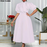 Long Summer Dress African Dresses For Women 2022 Elegant Bow tie Abaya Robe Longue Femme Casual Vestidos Short Sleeve