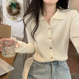 Fongt French Campus Style Style Button Knitted Cardigan Women's Autumn And Winter New Solid Color Repair Slim Thin Inside