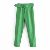Fongt 2025 New 褶皱 Multi-Colored Harun Pants Casual Solid-Colored Small-Footed Women's Trousers Belt
