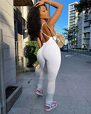 Casual Fitness Rompers Womens Jumpsuit Sleeveless Knit Rib Elastic Bodycon Jumpsuits Backless Workout Overalls for Women-Outfit
