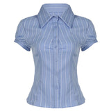 Fongt Print Single-Dbutton Shirt Femininity Slim Thin Top 2025 Summer Babes New